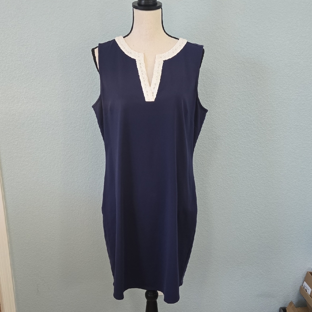 SOUTHERN TIDE Navy & White Sleeveless Shift Mini Dress Sz Large Preppy Nautical